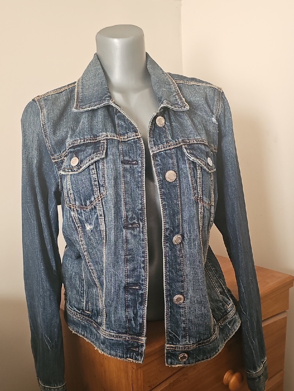 American Eagle Outfitters Distressed Blue Denim Jacket